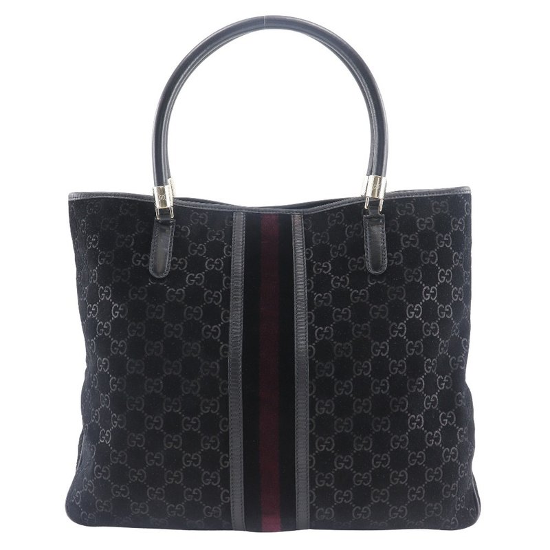【日本直送】グッチ GUCCI GG シェリーライン トートバッグ 162160 スウェード 黒 ユニセックス【中古】 - 手提包/手提袋 - 真皮 黑色