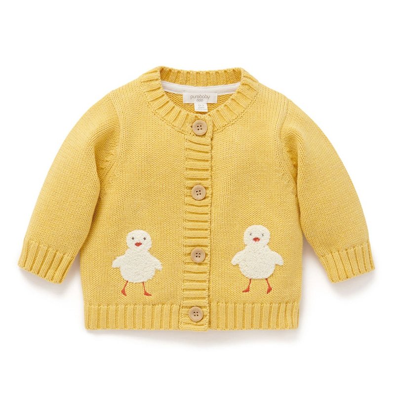 Australian Purebaby organic cotton baby knitted jacket 6M~2T yellow duck - Coats - Cotton & Hemp 