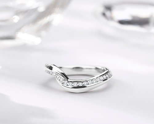 Majade Jewelry Design 鑽石14k白金結婚戒指 密釘永恆戒指 獨特漩渦造型訂婚求婚戒指