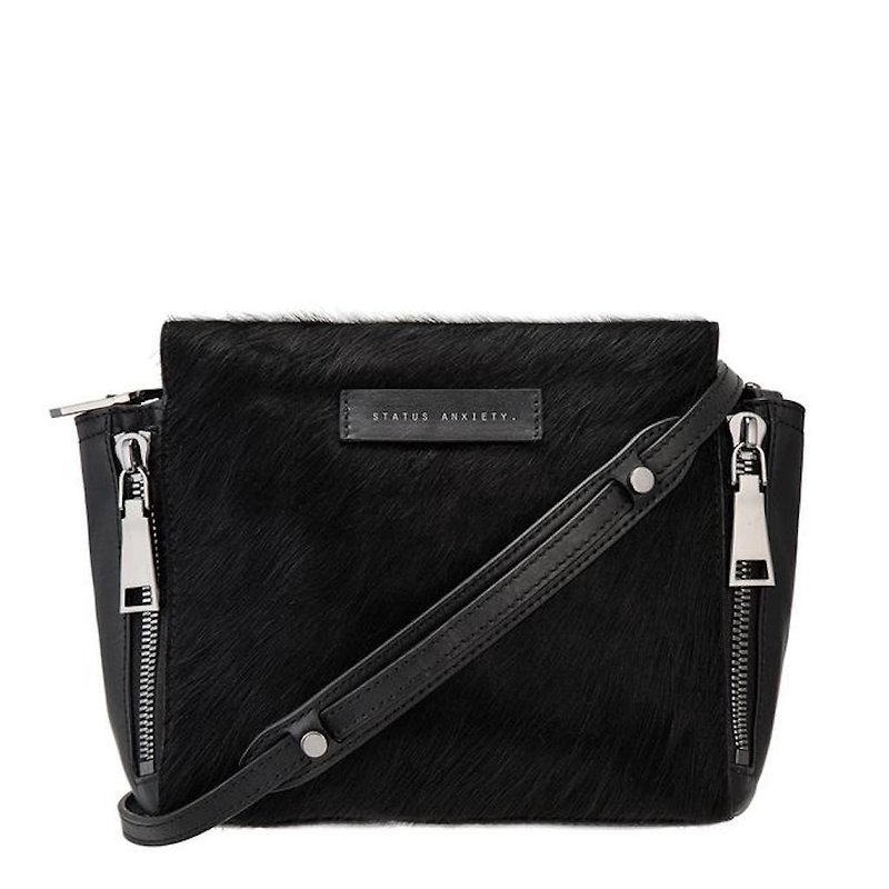 THE ASCENDANTS side backpack_Black Fur/black cattle hair - Messenger Bags & Sling Bags - Genuine Leather Black