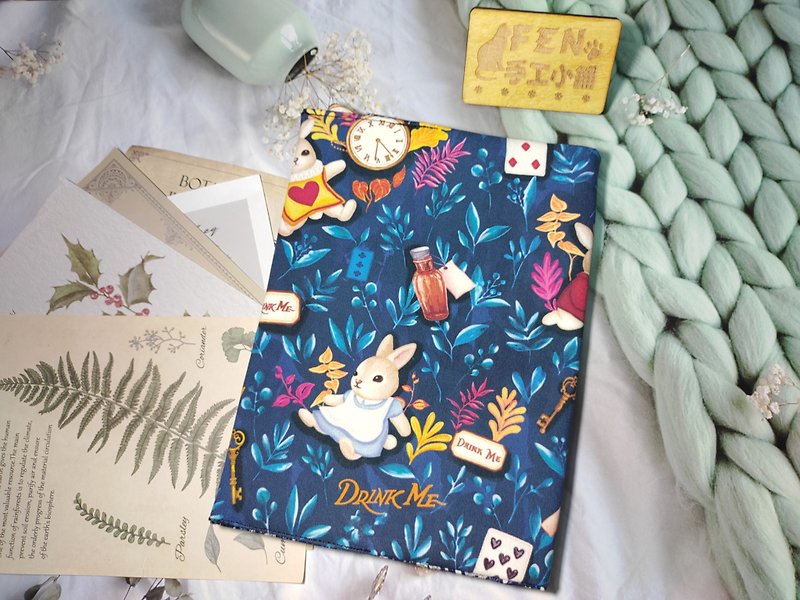 Color Inkjet-Taiwan Design Blue Alice Rabbit Type Waterproof Oxford Cloth Book Cover-Cloth Book Cover-A5 - Book Covers - Cotton & Hemp 