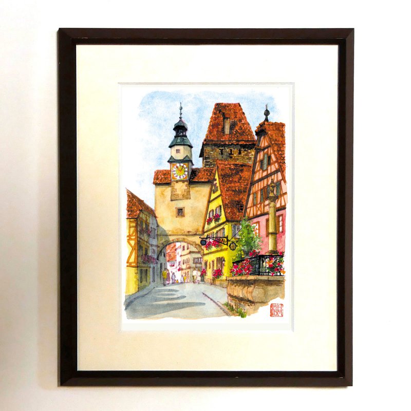 | ローテンブルクの街並 |　水彩画/複製画/額装品 - 海報/掛畫/掛布 - 紙 