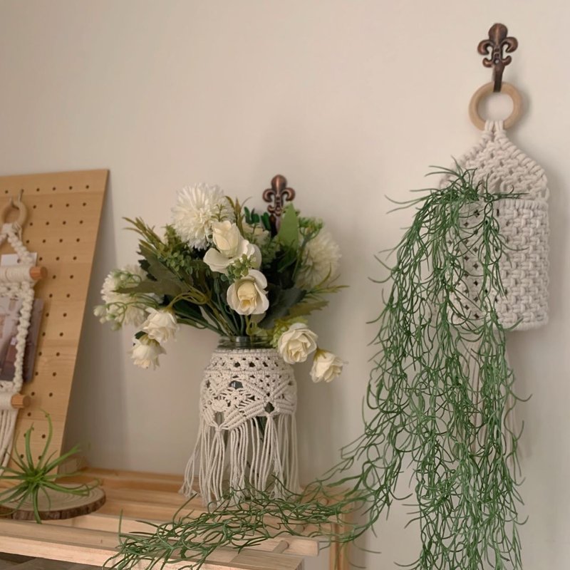 Macrame 波希米亞 半圓 編織 籃 吊飾 - 擺飾/家飾品 - 棉．麻 多色