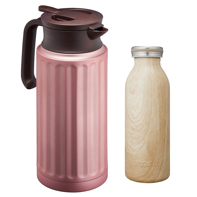[Buy one get one free] 1.5L insulation cold pot (powder / white) to send wood grain thermos 450ML (random color) - Pitchers - Other Materials 
