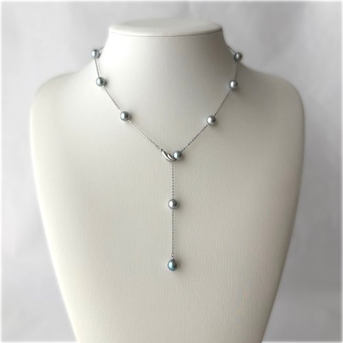 要コメント⚫あこや真珠６個♥Silver925♥２連ステーションネックレス 16 SV ステーションネックレス SV ステーションネックレス あこや