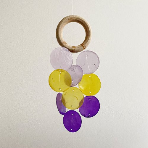 HO’ USE DIY-KIT| Italian Stationery-Violet Yellow-Round |Shell Wind Chime Mobile|#0-505