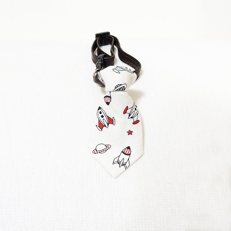 Ella Wang Design Tie Tie Cat Dog Gentleman Rocket Spaceman Alien White - Collars & Leashes - Cotton & Hemp White