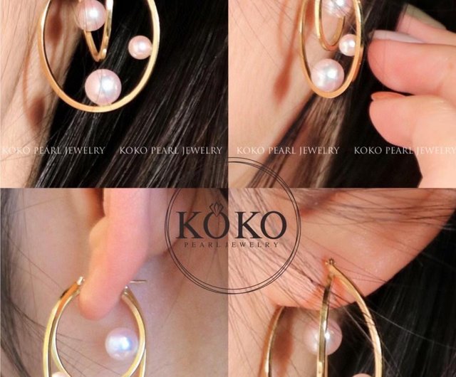 日本製 あこや真珠ピアス 18金ピアス デザインピアス 18金 18k金akoya珍珠耳環 - ショップ KOKO PEARL JEWELRY ピアス・イヤリング  - Pinkoi