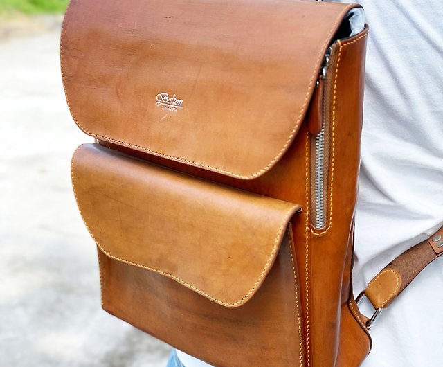 ongeluk natuurkundige Onderwijs Handmade Leather Goods Temperament Square Backpack/School Bag/Leather  Bag-Color: Saddle Color Spot - Shop BOLTON Backpacks - Pinkoi