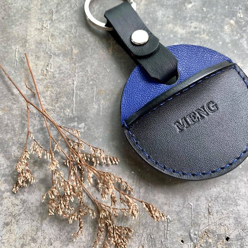 KAKU皮革設計 gogoro鑰匙皮套 鑰匙圈環款式 寶藍+黑客製化禮物