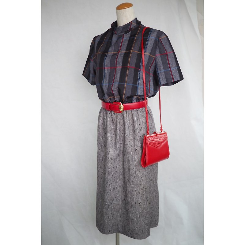 Plaid imitation two-piece vintage dress dress - One Piece Dresses - Cotton & Hemp Gray