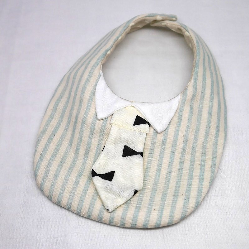 Japanese Handmade 8-layer-gauze Baby Bib / with tie - 圍兜/口水巾 - 棉．麻 藍色