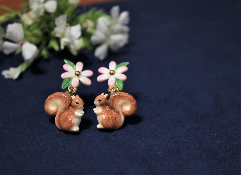 Enamel Earrings & Clip-ons - Squirrel flower earrings ~ Squirrel flower earrings