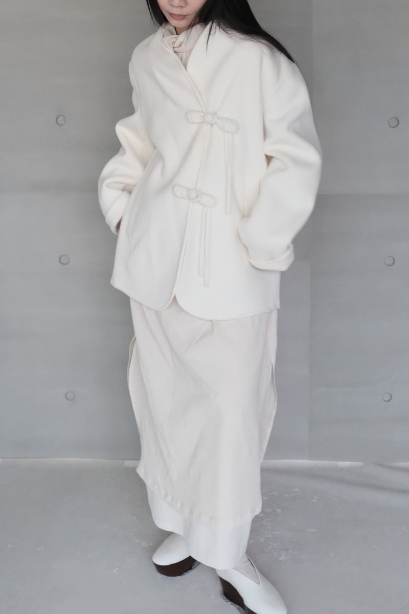 新中式羊絨大衣 - 米白 - 女大衣/外套 - 羊毛 