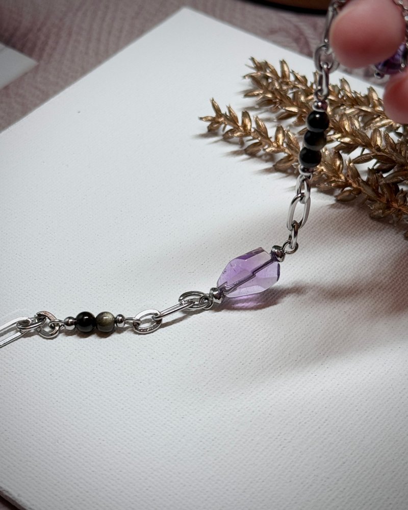 浪漫紫黃晶手鍊 - 醫療鋼 / 紫黃晶 / 金曜石 / 紫水晶 - 手鍊/手鐲 - 水晶 紫色