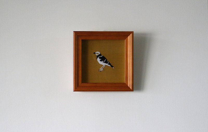 Embroidery bird set _ black-collar starling embroidery painting - โปสเตอร์ - งานปัก สีส้ม