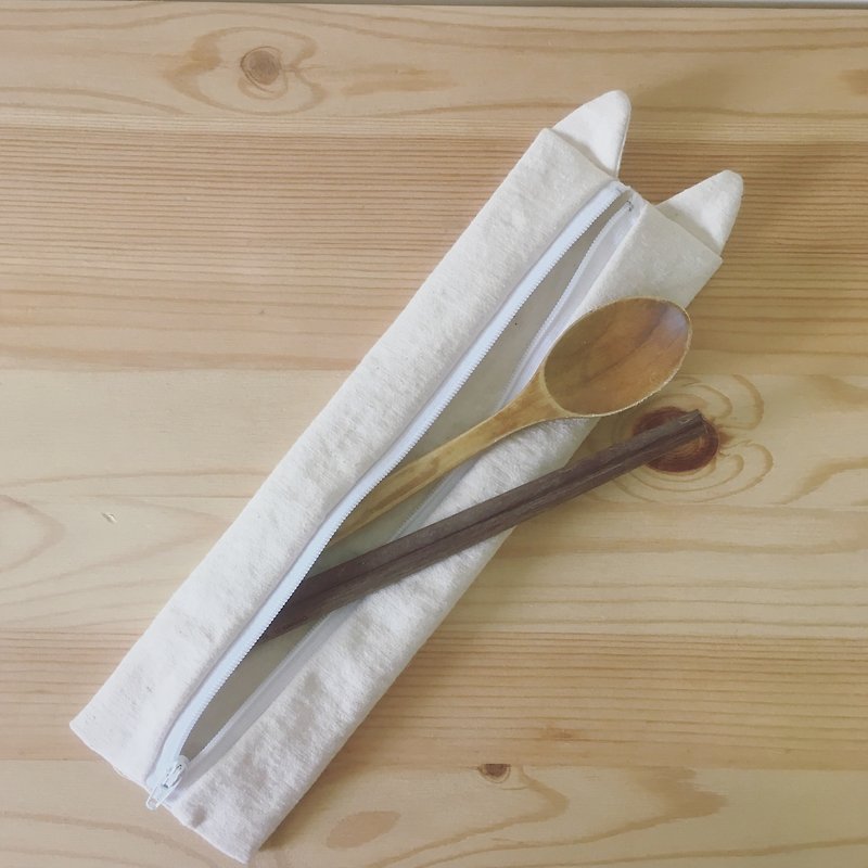 Cat cutlery bag zipper - ตะเกียบ - ผ้าฝ้าย/ผ้าลินิน ขาว
