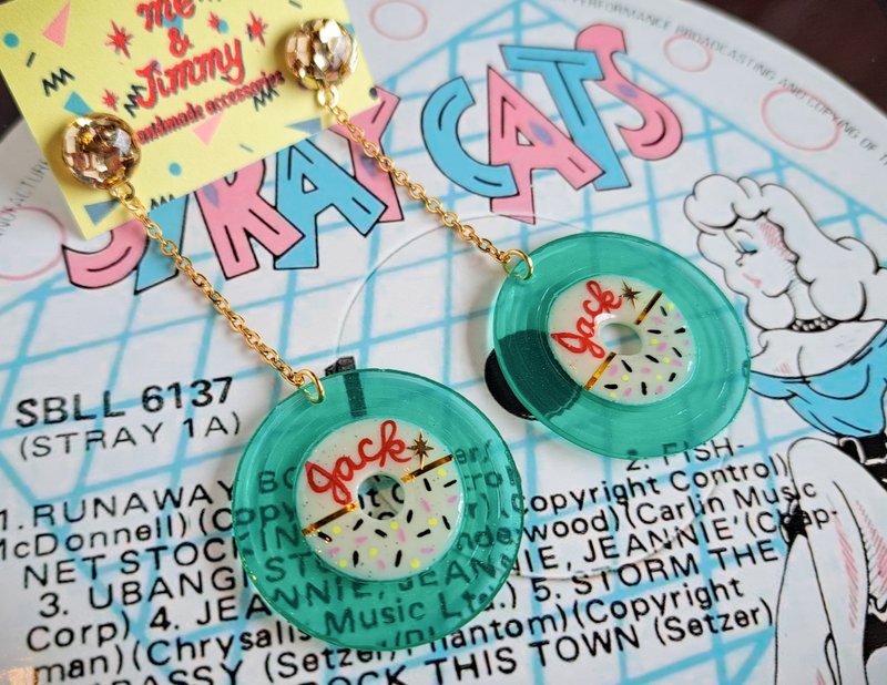 The 80s for Jack Records Pierce・Clip-On【Peppermint Vinyl】 - Earrings & Clip-ons - Resin Green