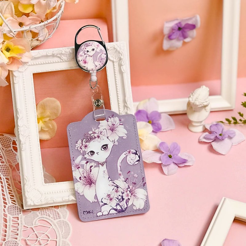 Retractable Card Holder | Identification Card Holder | Leisure Card Holder-Lavender Lily Little Queen - ที่ใส่บัตรคล้องคอ - หนังเทียม สีม่วง
