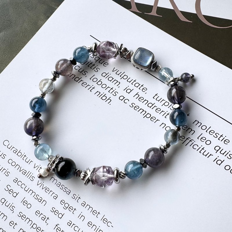 低調聚財 血滴堇青 透體雙色堇青 魔鬼海水藍寶 冰種海水藍寶 - 手鍊/手環 - 水晶 