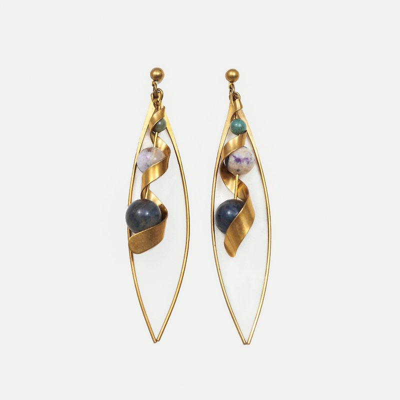 波浪耳環 - Waving-type Earrings - 耳環/耳夾 - 寶石 金色