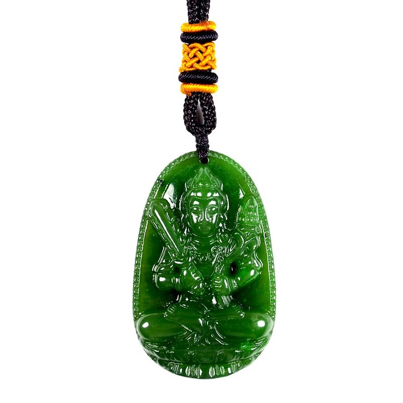 和田碧玉_八大守護神: 虛空藏菩薩 (牛 虎) 中國結吊墜 - 項鍊 - 玉石 綠色