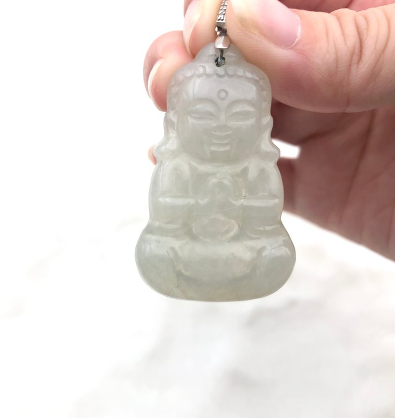 寶寶佛-緬甸細糯冰晴底A貨翡翠吊墜項鍊/925銀扣/生日/孩子/平安/ - 項鍊 - 玉石 透明