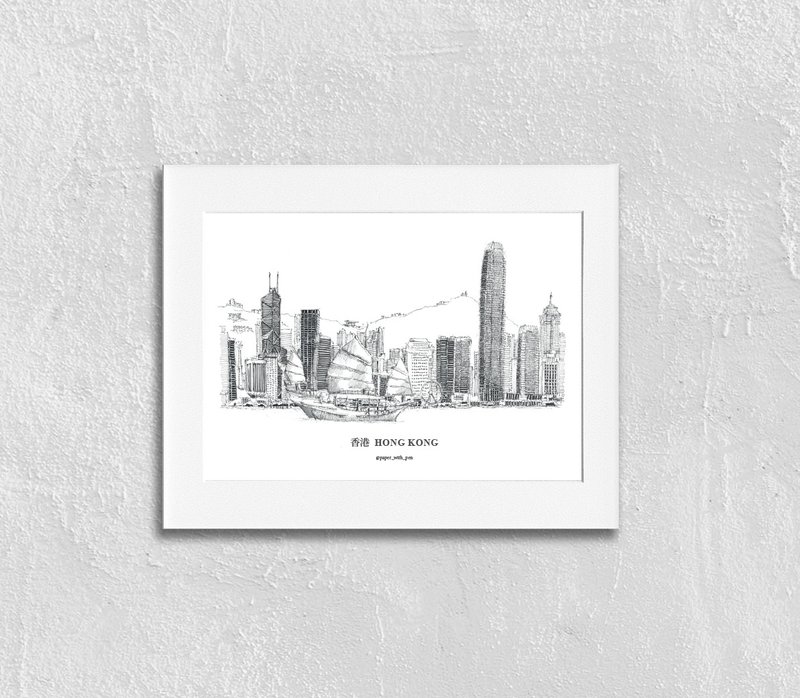 A5 Hand Sketch Print (Hong Kong Victoria Harbour) - โปสเตอร์ - กระดาษ 