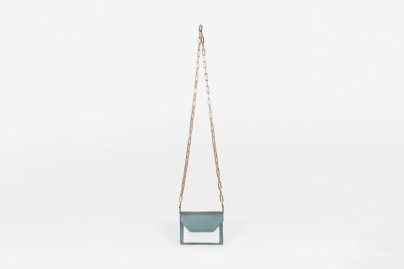 Micro Cedar Bag 素皮革拼色卡包 零錢包 斜背包 綠色x米白色 - 側背包/斜背包 - 人造皮革 綠色