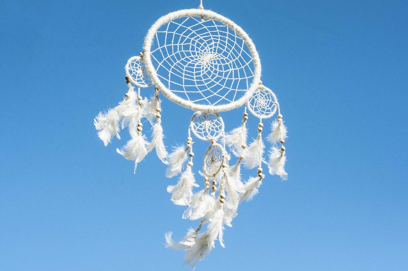 National style hanging boho hand-woven cotton and linen dream catcher dream Cather-French white - ของวางตกแต่ง - ขนแกะ ขาว