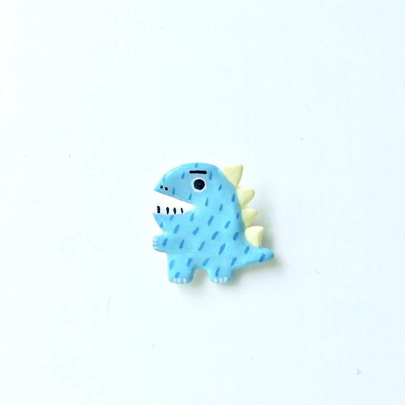 藍色恐龍別針  (可改製成磁石) - 胸針 - 黏土 