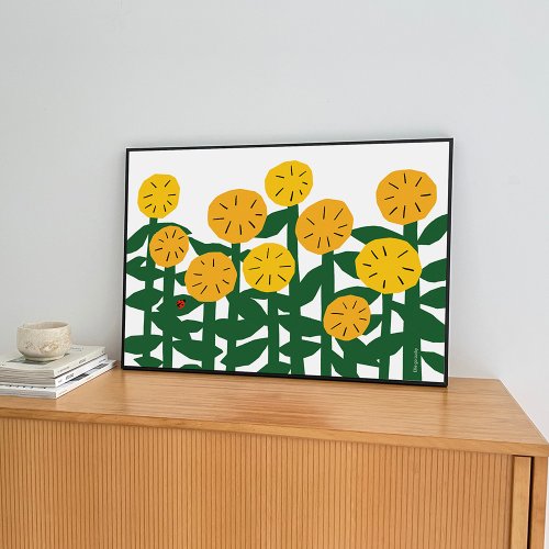 Ellie go lucky Art print/ Field of sunflowers / Illustration poster A3,A2