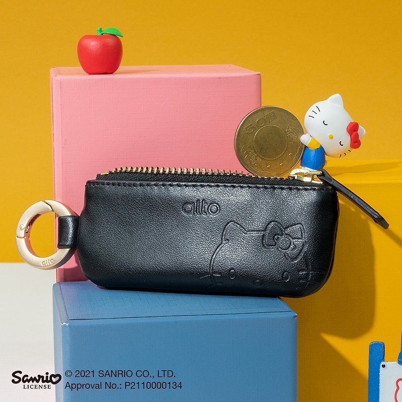 Hello Kitty Co-branded Limited Edition-Leather Coin Pouch-Raven Black - กระเป๋าใส่เหรียญ - หนังแท้ สีดำ