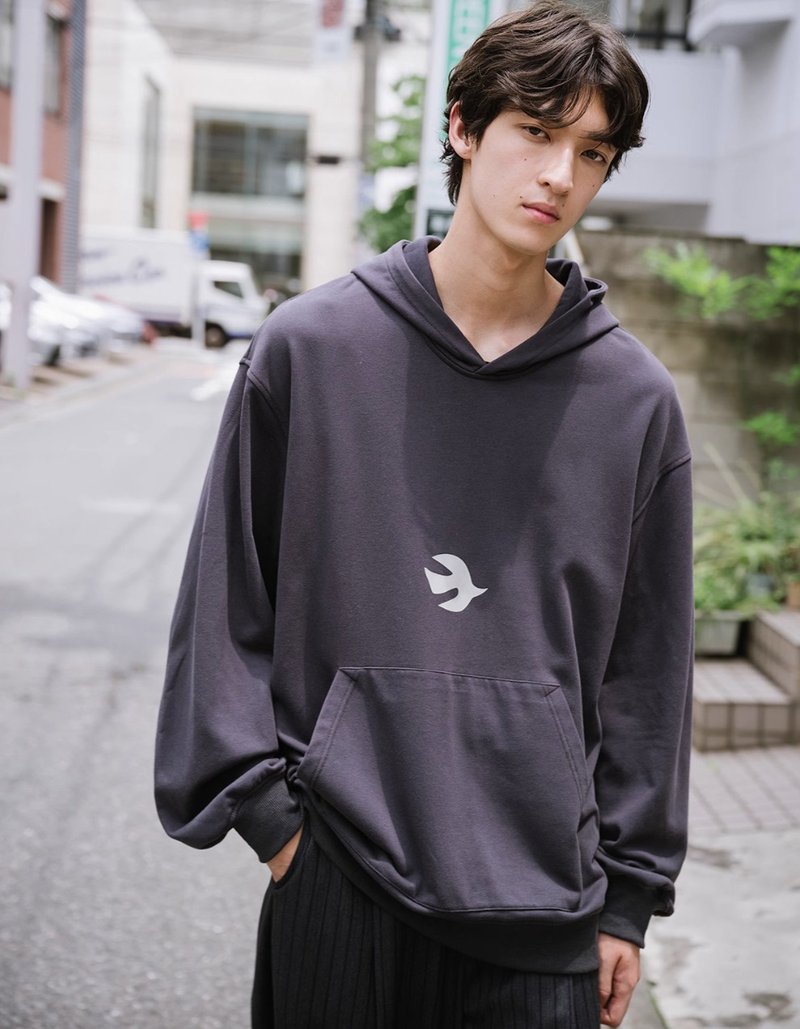 Japanese Retro Heavyweight Pullover Hoodie - เสื้อฮู้ด - วัสดุอื่นๆ สีน้ำเงิน