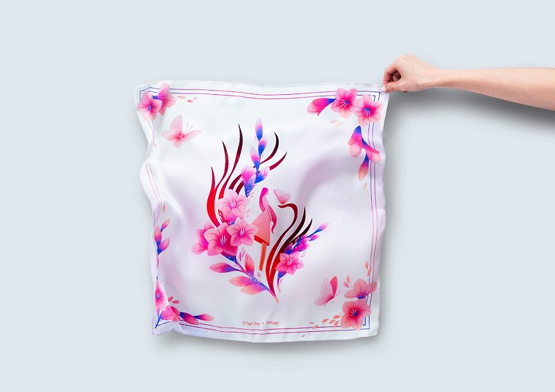 Flower Lady Silk Scarf. Pure Silk. Collaboration with Maggie Chiang - Scarves - Silk Pink