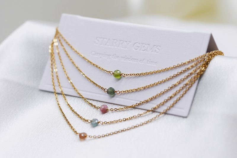 Rainbow Tourmaline. Gold clavicle chain. Top quality medical steel. Skin-friendly and anti-allergic∣Gift for Mother's Day Graduation - สร้อยคอ - เครื่องเพชรพลอย 