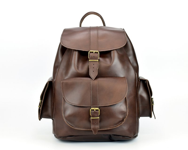 Dark Brown Leather Backpack, Full Grain Leather Durable Backpack for Men / Women - 背包/後背包/書包 - 真皮 咖啡色