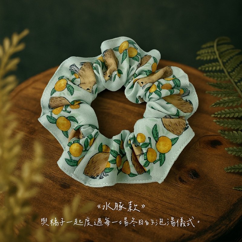 水豚款_森林系/彈性髮圈/大腸髮圈/動物插畫/夏日必備 - 髮夾/髮圈 - 聚酯纖維 綠色