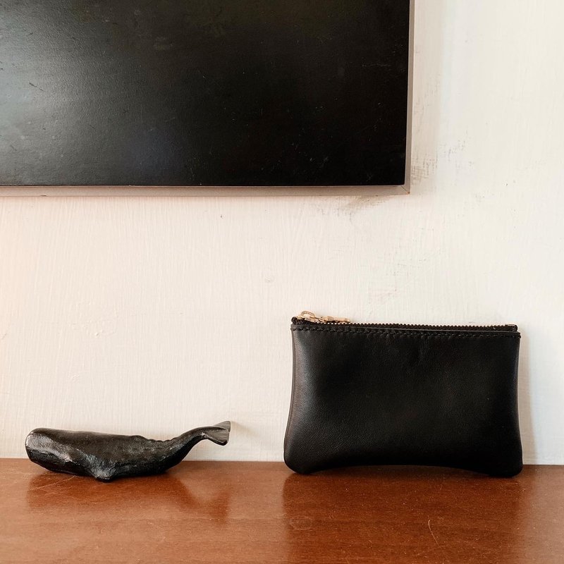 Calfskin card coin purse - Coin Purses - Genuine Leather Black