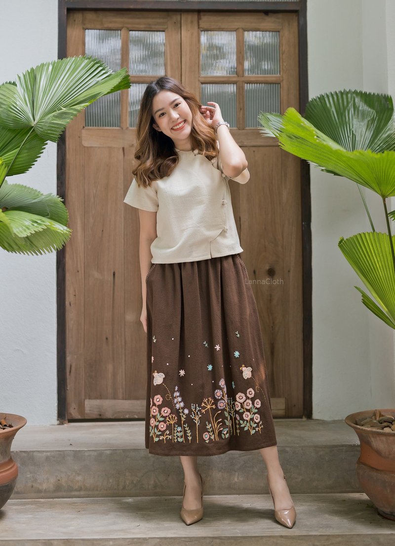 soft cotton clothes natural cotton color with cotton skirt - Women's Tops - Cotton & Hemp 