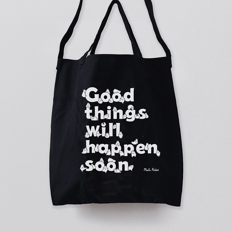 Mori Shu Eco-friendly Canvas 3 way Bag - Good Things Will Happen Soon - Messenger Bags & Sling Bags - Cotton & Hemp Black