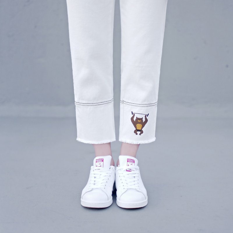 愛の力 - 大きなXiong Sangストレートカジュアルホワイトパンツを持ち上げる - パンツ レディース - その他の素材 ホワイト