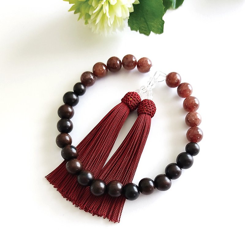 [For men/main ball 12mm] Ebony and natural stone, bi-color prayer beads, abbreviated rosary/Rosebu - Bracelets - Semi-Precious Stones Red