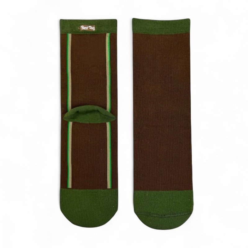 BestTag 背直線條紋 棕綠 22-28cm - 襪子 - 棉．麻 咖啡色