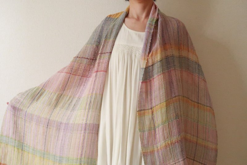 Large Linen Silk Stole Lemuria Wall Art Tapestry Shawl (L) 75 - Scarves - Cotton & Hemp Multicolor