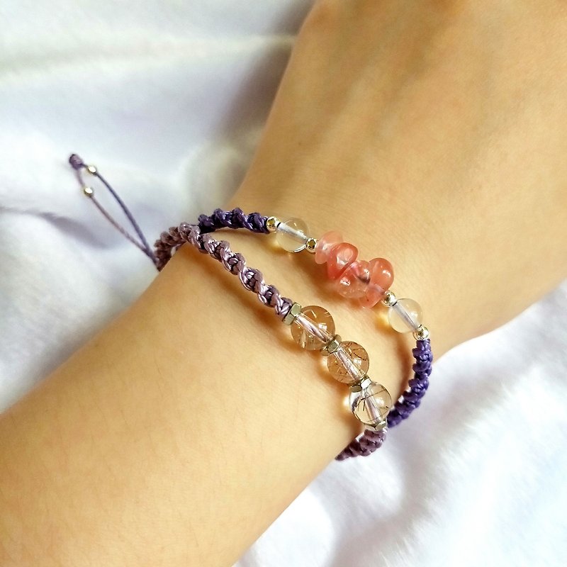 B003-Hand-woven bracelet white crystal watermelon red purple elegant double circle bracelet - สร้อยข้อมือ - คริสตัล สีม่วง