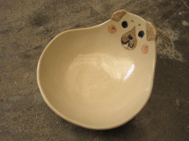DoDo hand-made animal-shaped bowl-a shallow bowl for a dog next door - ถ้วยชาม - ดินเผา ขาว
