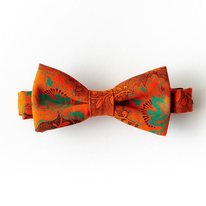 African fabric bow tie Orange flower Shweshwe - Ties & Tie Clips - Cotton & Hemp Orange