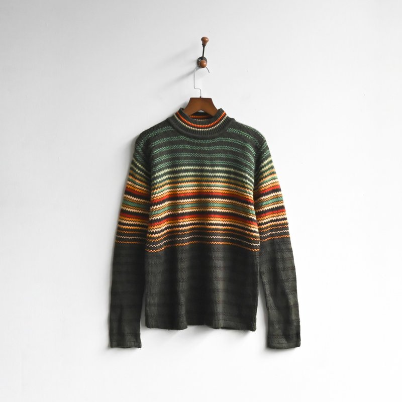 [Egg Plant Vintage] Mountain Garden Green Knitted Vintage Top - Women's Sweaters - Other Man-Made Fibers Green