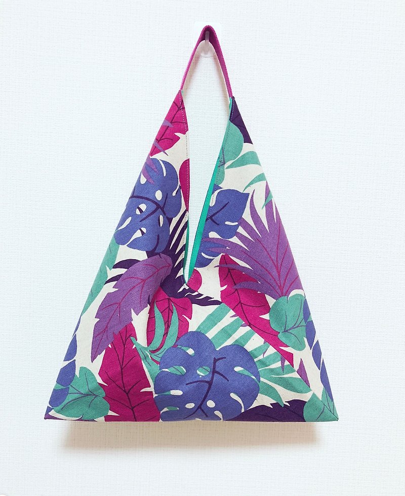 粽形手提包/日式折紙包-熱帶雨林-紫 - 手袋/手提袋 - 棉．麻 紫色